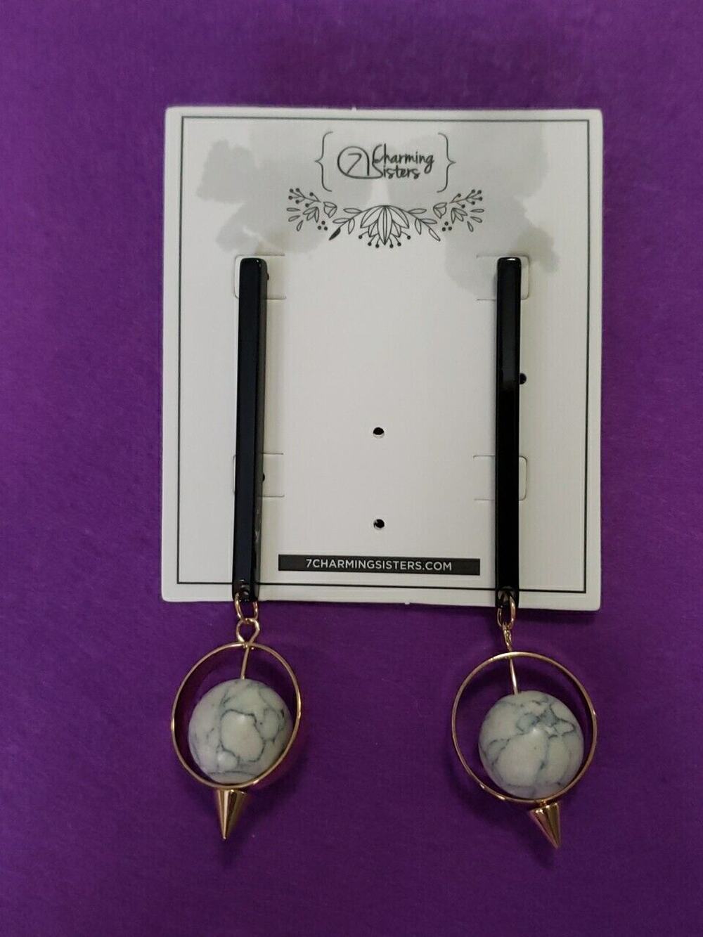 Unique Boho Long Dangle Earrings Black White Gold Tone Faux Stone Pierced New
